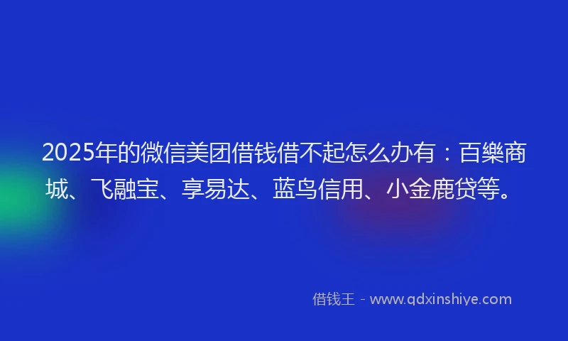 2025年的微信美团借钱借不起怎么办有：百樂商城、飞融宝、享易达、蓝鸟信用、小金鹿贷等。