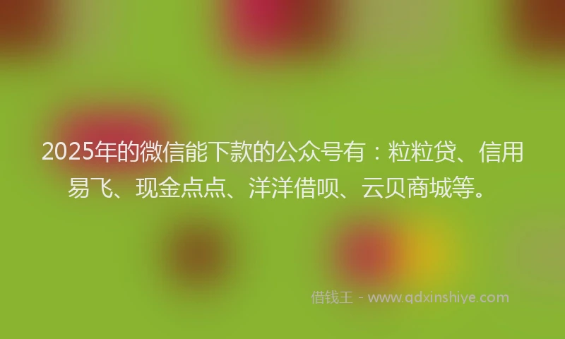 2025年的微信能下款的公众号有：粒粒贷、信用易飞、现金点点、洋洋借呗、云贝商城等。