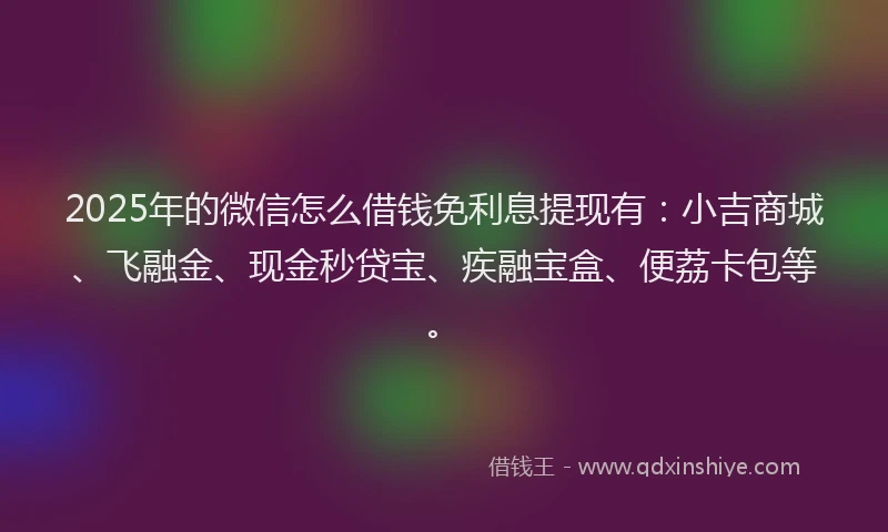 2025年的微信怎么借钱免利息提现有：小吉商城、飞融金、现金秒贷宝、疾融宝盒、便荔卡包等。