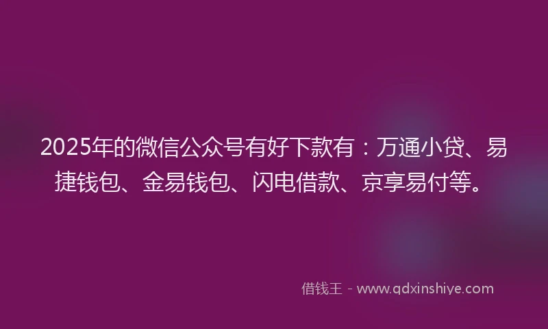 2025年的微信公众号有好下款有：万通小贷、易捷钱包、金易钱包、闪电借款、京享易付等。