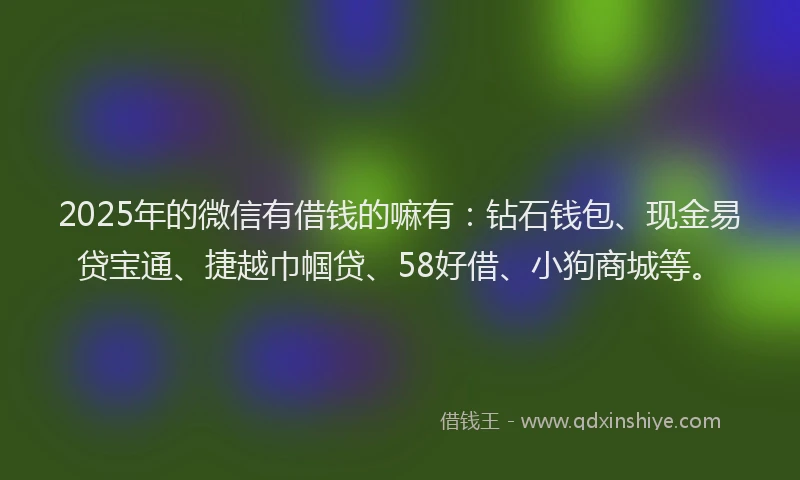 2025年的微信有借钱的嘛有：钻石钱包、现金易贷宝通、捷越巾帼贷、58好借、小狗商城等。