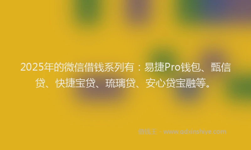 2025年的微信借钱系列有：易捷Pro钱包、甄信贷、快捷宝贷、琉璃贷、安心贷宝融等。