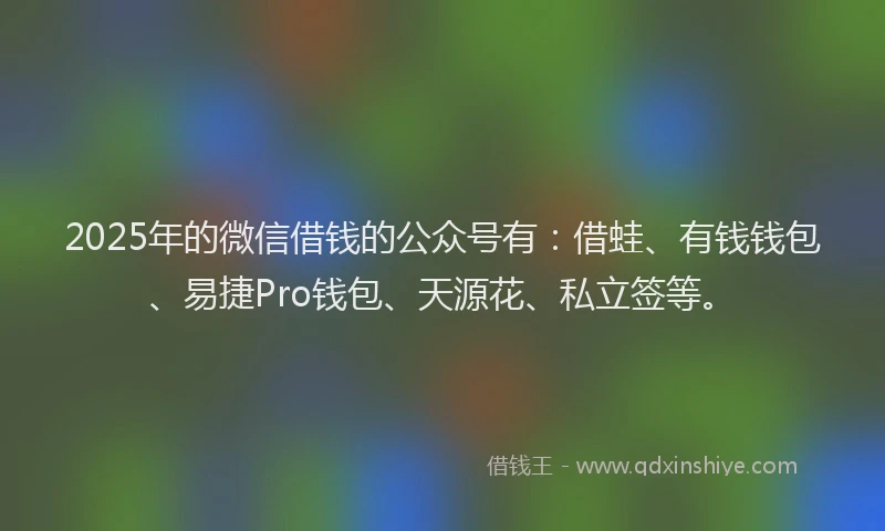 2025年的微信借钱的公众号有：借蛙、有钱钱包、易捷Pro钱包、天源花、私立签等。