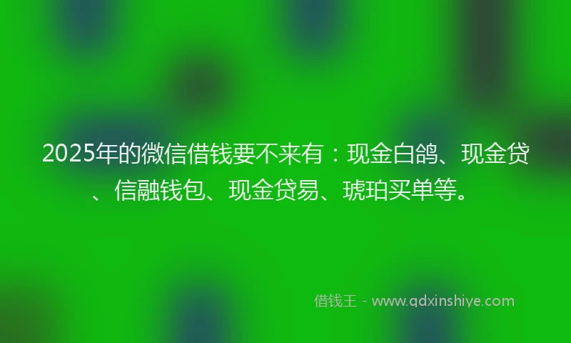 2025年的微信借钱要不来有：现金白鸽、现金贷、信融钱包、现金贷易、琥珀买单等。