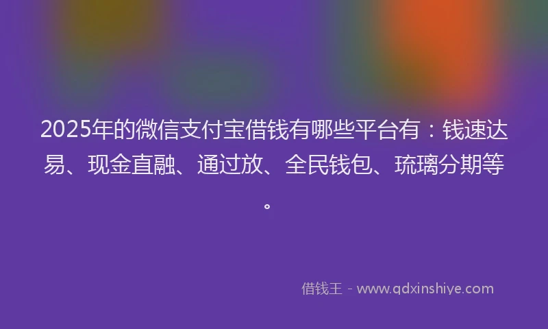 2025年的微信支付宝借钱有哪些平台有：钱速达易、现金直融、通过放、全民钱包、琉璃分期等。