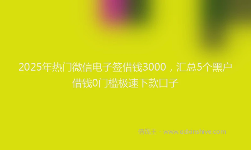 2025年热门微信电子签借钱3000，汇总5个黑户借钱0门槛极速下款口子
