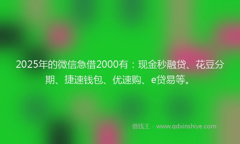 2025年的微信急借2000有：现金秒融贷、花豆分期、捷速钱包、优速购、e贷易等。
