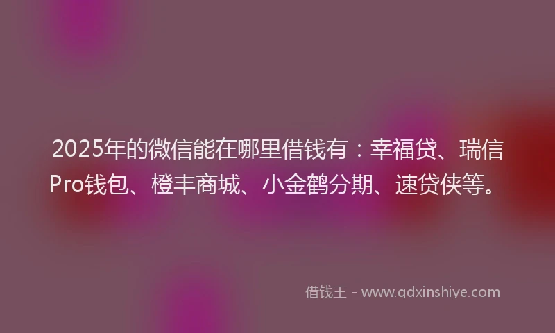 2025年的微信能在哪里借钱有：幸福贷、瑞信Pro钱包、橙丰商城、小金鹤分期、速贷侠等。