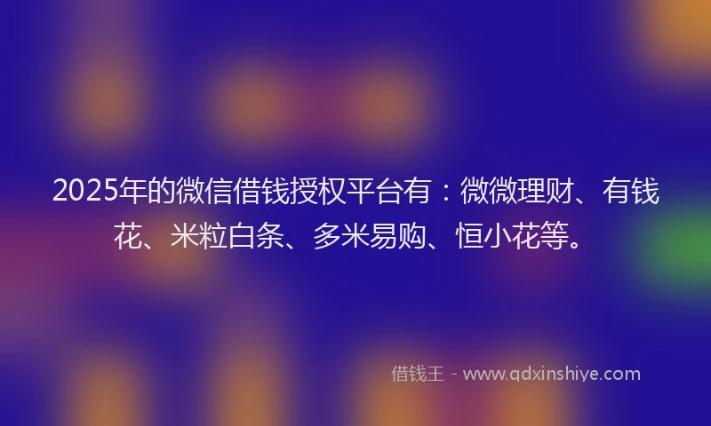 2025年的微信借钱授权平台有：微微理财、有钱花、米粒白条、多米易购、恒小花等。
