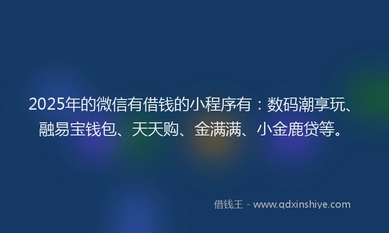2025年的微信有借钱的小程序有：数码潮享玩、融易宝钱包、天天购、金满满、小金鹿贷等。