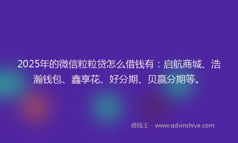 2025年的微信粒粒贷怎么借钱有：启航商城、浩瀚钱包、鑫享花、好分期、贝赢分期等。
