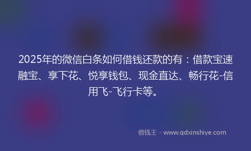 2025年的微信白条如何借钱还款的有：借款宝速融宝、享下花、悦享钱包、现金直达、畅行花-信用飞-飞行卡等。
