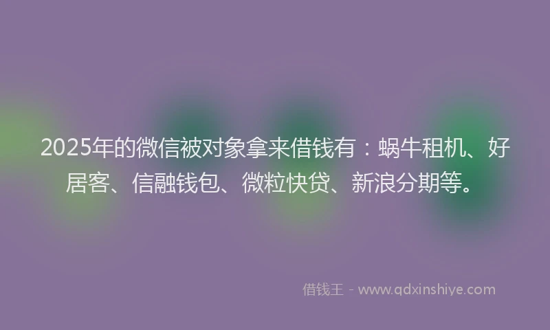 2025年的微信被对象拿来借钱有：蜗牛租机、好居客、信融钱包、微粒快贷、新浪分期等。