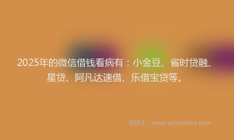 2025年的微信借钱看病有：小金豆、省时贷融、星贷、阿凡达速借、乐借宝贷等。