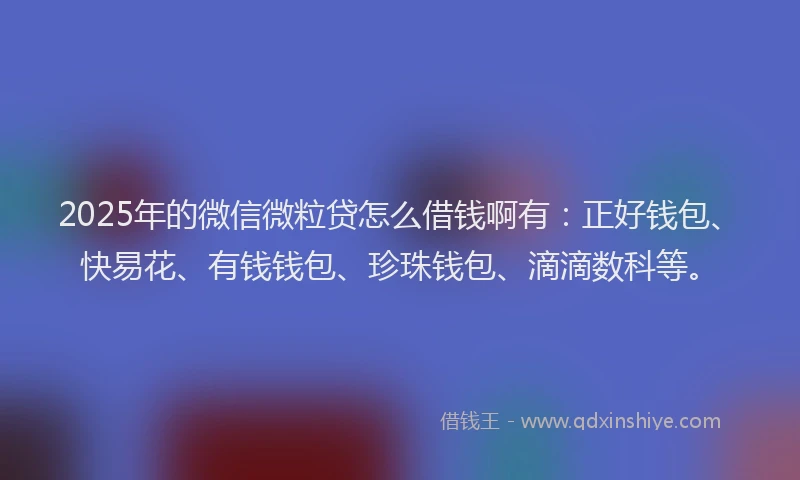 2025年的微信微粒贷怎么借钱啊有：正好钱包、快易花、有钱钱包、珍珠钱包、滴滴数科等。