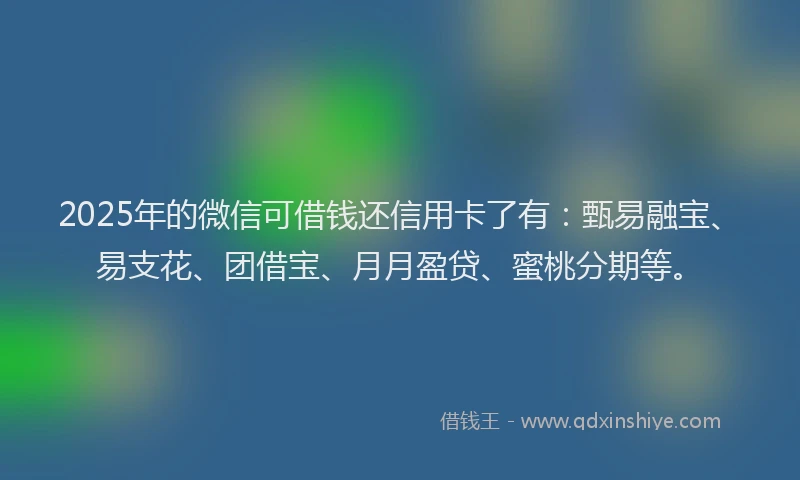 2025年的微信可借钱还信用卡了有：甄易融宝、易支花、团借宝、月月盈贷、蜜桃分期等。