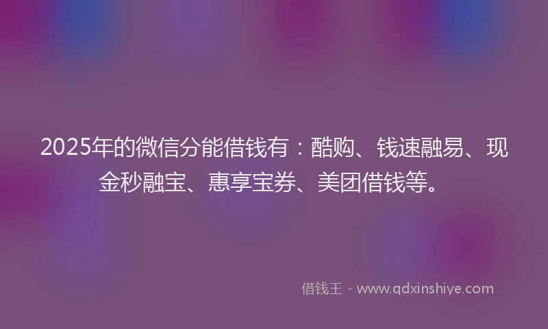 2025年的微信分能借钱有：酷购、钱速融易、现金秒融宝、惠享宝券、美团借钱等。