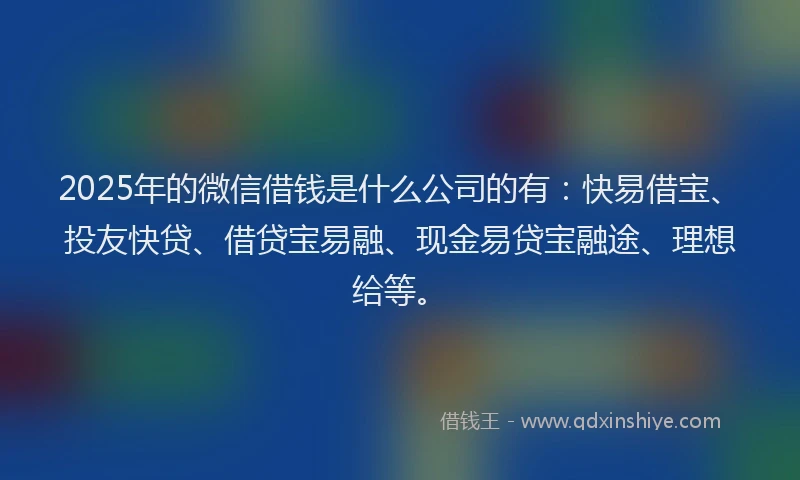 2025年的微信借钱是什么公司的有：快易借宝、投友快贷、借贷宝易融、现金易贷宝融途、理想给等。
