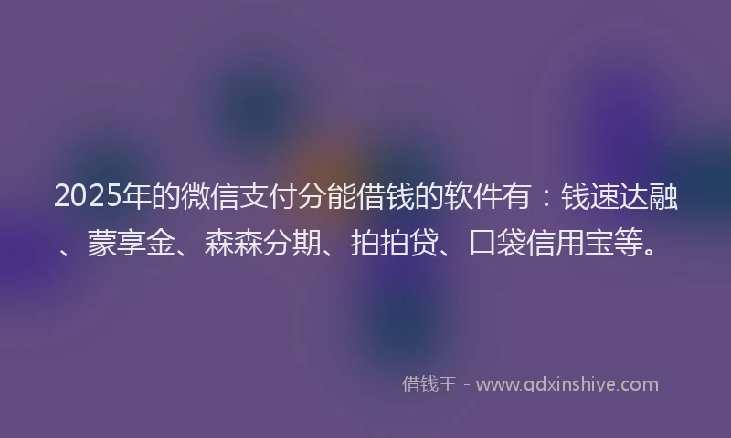 2025年的微信支付分能借钱的软件有：钱速达融、蒙享金、森森分期、拍拍贷、口袋信用宝等。