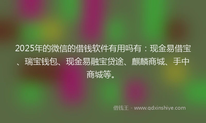 2025年的微信的借钱软件有用吗有：现金易借宝、瑞宝钱包、现金易融宝贷途、麒麟商城、手中商城等。