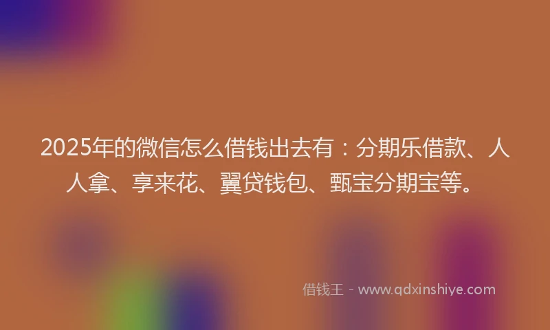 2025年的微信怎么借钱出去有：分期乐借款、人人拿、享来花、翼贷钱包、甄宝分期宝等。
