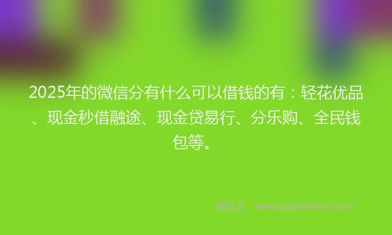2025年的微信分有什么可以借钱的有：轻花优品、现金秒借融途、现金贷易行、分乐购、全民钱包等。