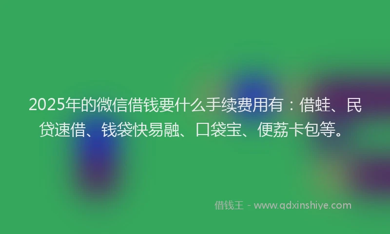 2025年的微信借钱要什么手续费用有：借蛙、民贷速借、钱袋快易融、口袋宝、便荔卡包等。