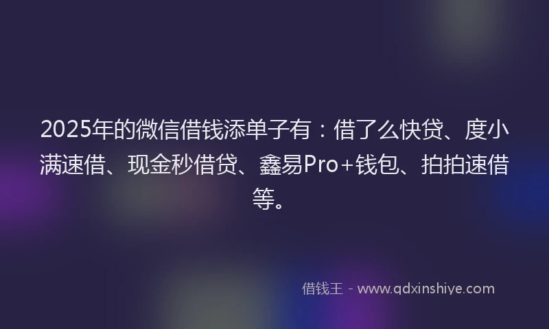 2025年的微信借钱添单子有：借了么快贷、度小满速借、现金秒借贷、鑫易Pro+钱包、拍拍速借等。