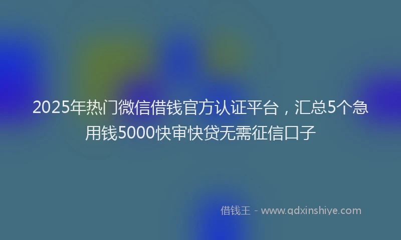 2025年热门微信借钱官方认证平台，汇总5个急用钱5000快审快贷无需征信口子