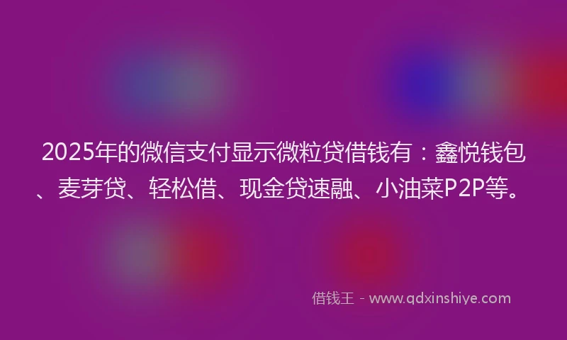 2025年的微信支付显示微粒贷借钱有：鑫悦钱包、麦芽贷、轻松借、现金贷速融、小油菜P2P等。