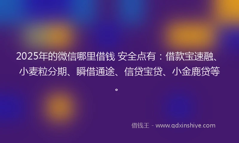 2025年的微信哪里借钱 安全点有：借款宝速融、小麦粒分期、瞬借通途、信贷宝贷、小金鹿贷等。