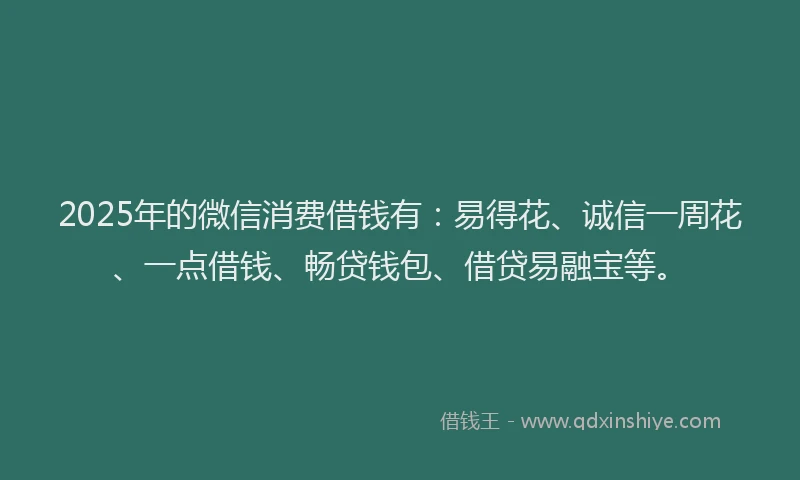 2025年的微信消费借钱有：易得花、诚信一周花、一点借钱、畅贷钱包、借贷易融宝等。