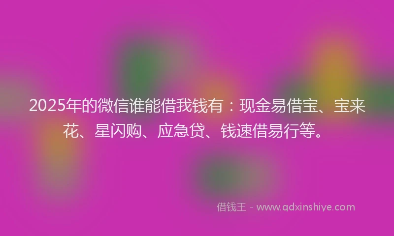 2025年的微信谁能借我钱有：现金易借宝、宝来花、星闪购、应急贷、钱速借易行等。