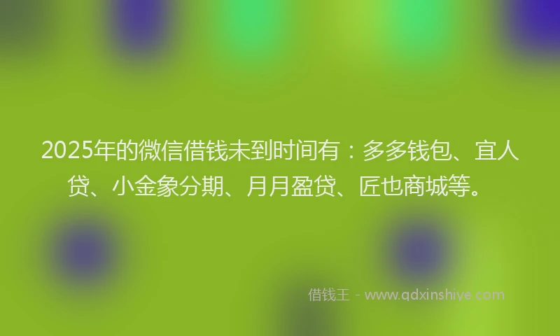 2025年的微信借钱未到时间有：多多钱包、宜人贷、小金象分期、月月盈贷、匠也商城等。