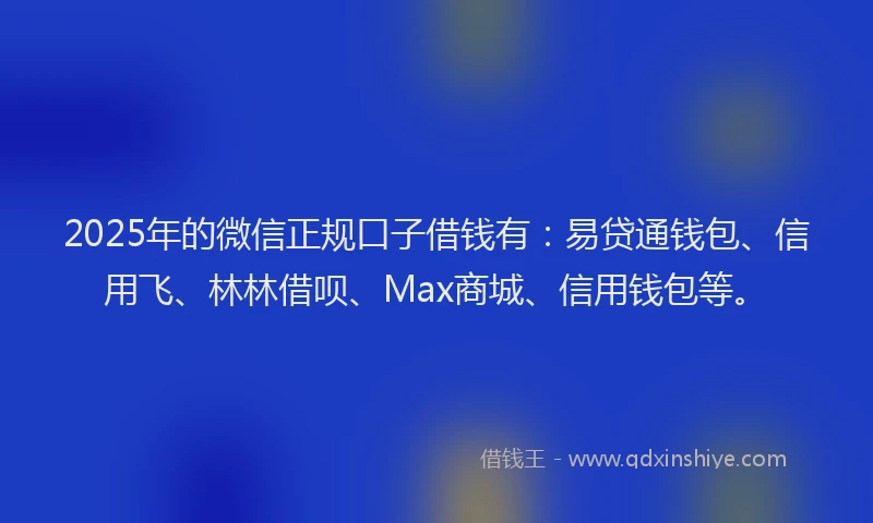 2025年的微信正规口子借钱有：易贷通钱包、信用飞、林林借呗、Max商城、信用钱包等。