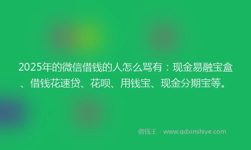 2025年的微信借钱的人怎么骂有：现金易融宝盒、借钱花速贷、花呗、用钱宝、现金分期宝等。