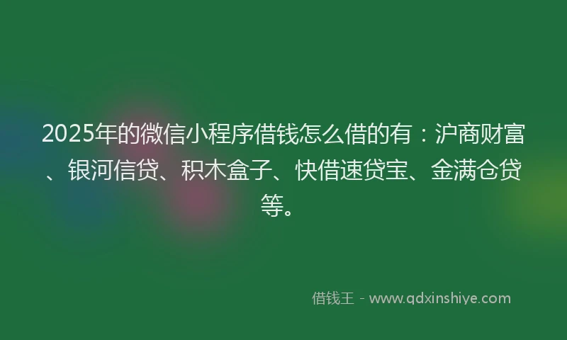 2025年的微信小程序借钱怎么借的有：沪商财富、银河信贷、积木盒子、快借速贷宝、金满仓贷等。