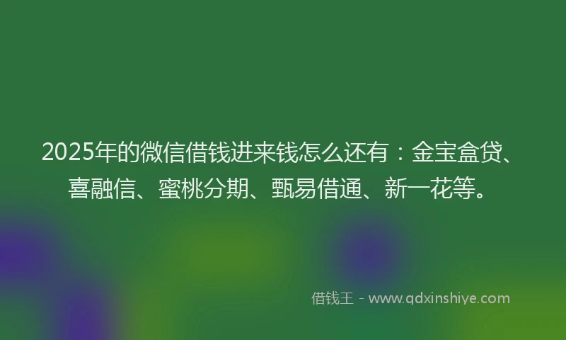 2025年的微信借钱进来钱怎么还有：金宝盒贷、喜融信、蜜桃分期、甄易借通、新一花等。