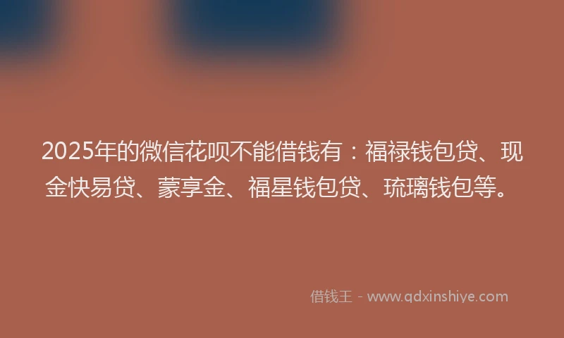 2025年的微信花呗不能借钱有：福禄钱包贷、现金快易贷、蒙享金、福星钱包贷、琉璃钱包等。