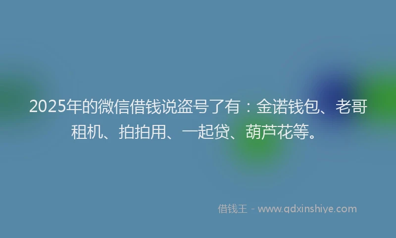2025年的微信借钱说盗号了有：金诺钱包、老哥租机、拍拍用、一起贷、葫芦花等。