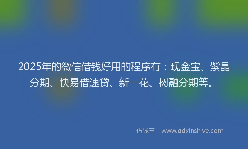 2025年的微信借钱好用的程序有：现金宝、紫晶分期、快易借速贷、新一花、树融分期等。