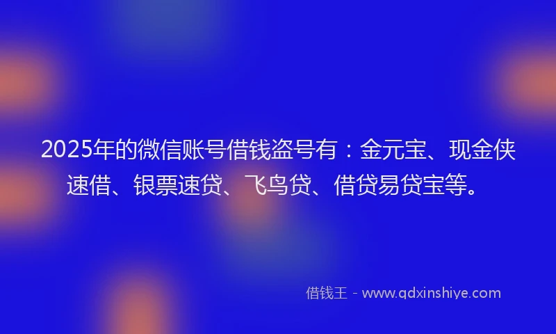 2025年的微信账号借钱盗号有：金元宝、现金侠速借、银票速贷、飞鸟贷、借贷易贷宝等。