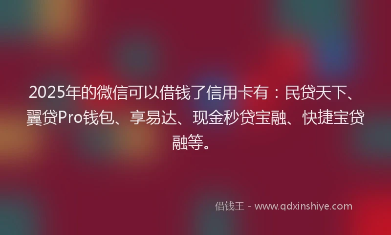 2025年的微信可以借钱了信用卡有：民贷天下、翼贷Pro钱包、享易达、现金秒贷宝融、快捷宝贷融等。