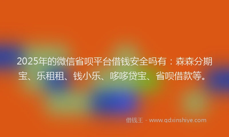 2025年的微信省呗平台借钱安全吗有：森森分期宝、乐租租、钱小乐、哆哆贷宝、省呗借款等。