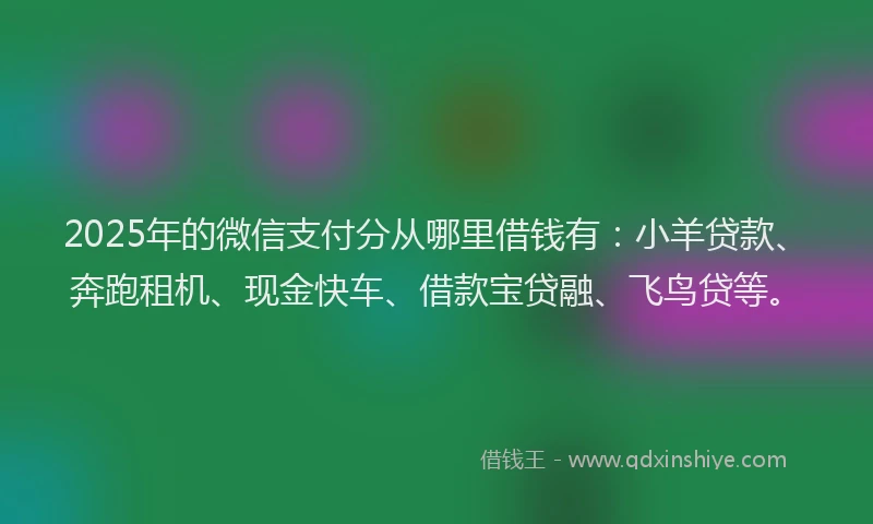 2025年的微信支付分从哪里借钱有：小羊贷款、奔跑租机、现金快车、借款宝贷融、飞鸟贷等。