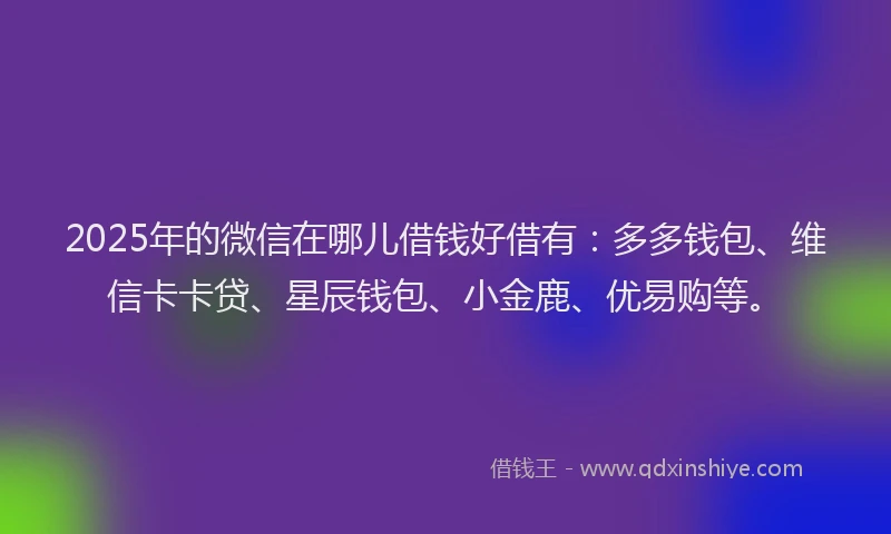 2025年的微信在哪儿借钱好借有：多多钱包、维信卡卡贷、星辰钱包、小金鹿、优易购等。