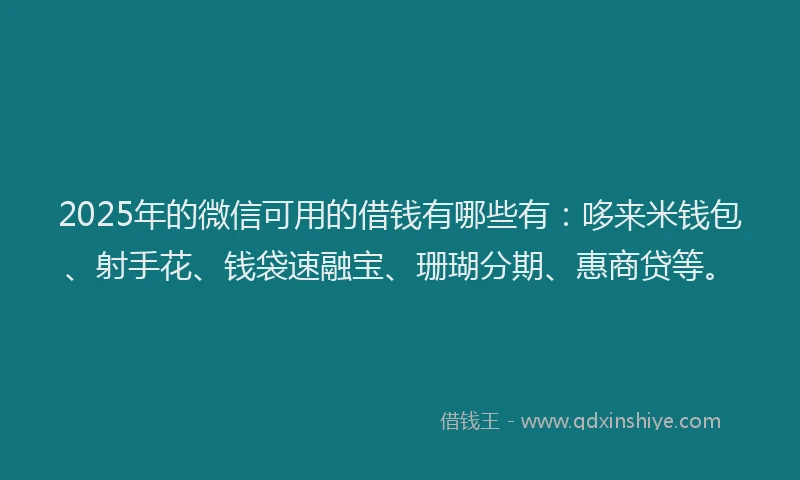 2025年的微信可用的借钱有哪些有：哆来米钱包、射手花、钱袋速融宝、珊瑚分期、惠商贷等。