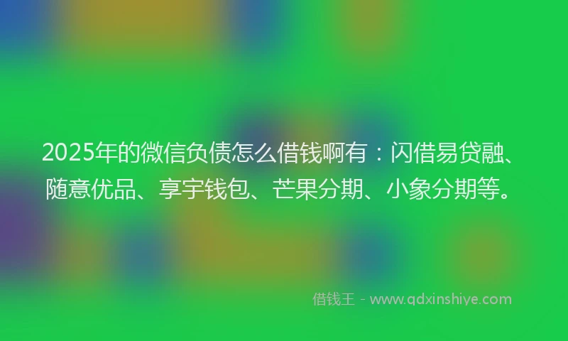 2025年的微信负债怎么借钱啊有：闪借易贷融、随意优品、享宇钱包、芒果分期、小象分期等。