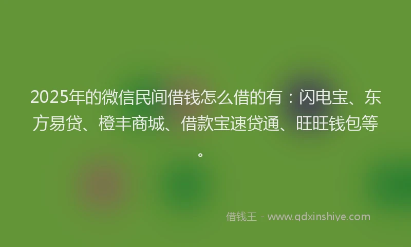 2025年的微信民间借钱怎么借的有：闪电宝、东方易贷、橙丰商城、借款宝速贷通、旺旺钱包等。