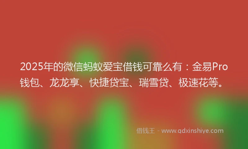 2025年的微信蚂蚁爱宝借钱可靠么有：金易Pro钱包、龙龙享、快捷贷宝、瑞雪贷、极速花等。